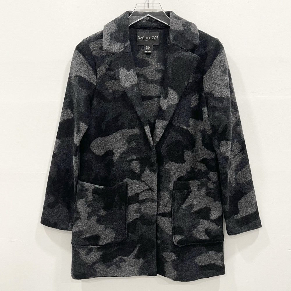 Rachel Zoe Oversized Wool Camo Blazer Jacket Snap